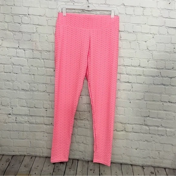 NWOT Pink Women’s High Waist Yoga Lifting Textured Leggings Pants Size X -Large - Picture 1 of 6